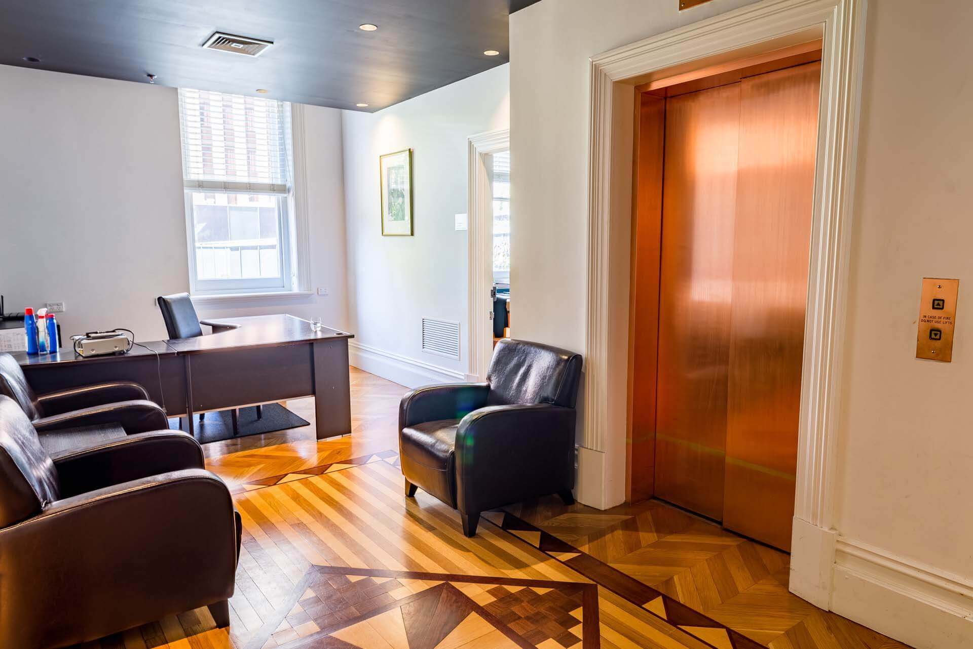 floor 2 waiting area with polished floorboards